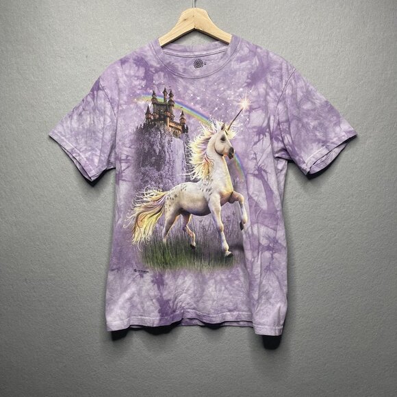 Y2K Unicorn Castle Rainbow Fantasy Fairytale Tie Dye Graphic T-Shirt M - Picture 1 of 6